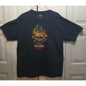 Vintage HARLEY-DAVIDSON Fargo ND Graphic Black T Shirt Size L